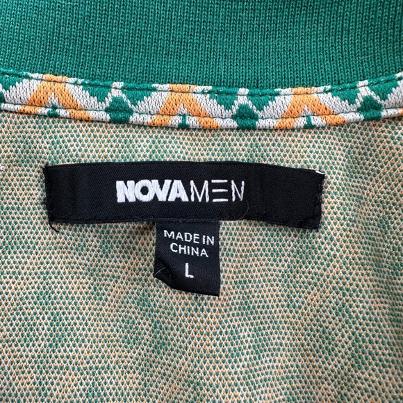 Rare FASHION NOVA MEN Short Sleeve Button Up Shirt L Green Orange Geometric Prin - Picture 4 of 5